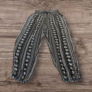 Kingston Grey JR Elephant Print Smocked Waist Jogger Pants Black Ivory XL NEW